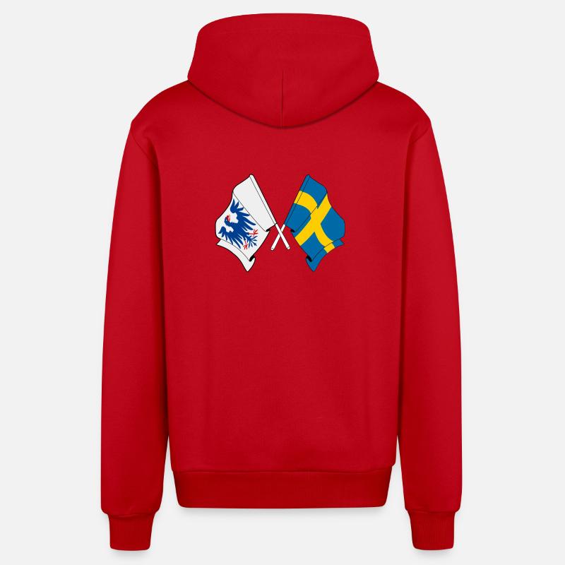 Värmland et Suède – Croisement - Veste à capuche bio décontractée fabriquée en UE - rouge