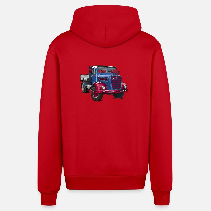 Camion oldtimer - Veste à capuche bio décontractée fabriquée en UE - rouge