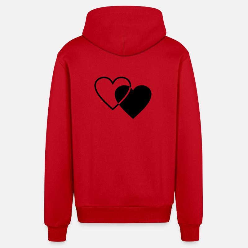 Deux cœurs - Veste à capuche bio décontractée fabriquée en UE - rouge