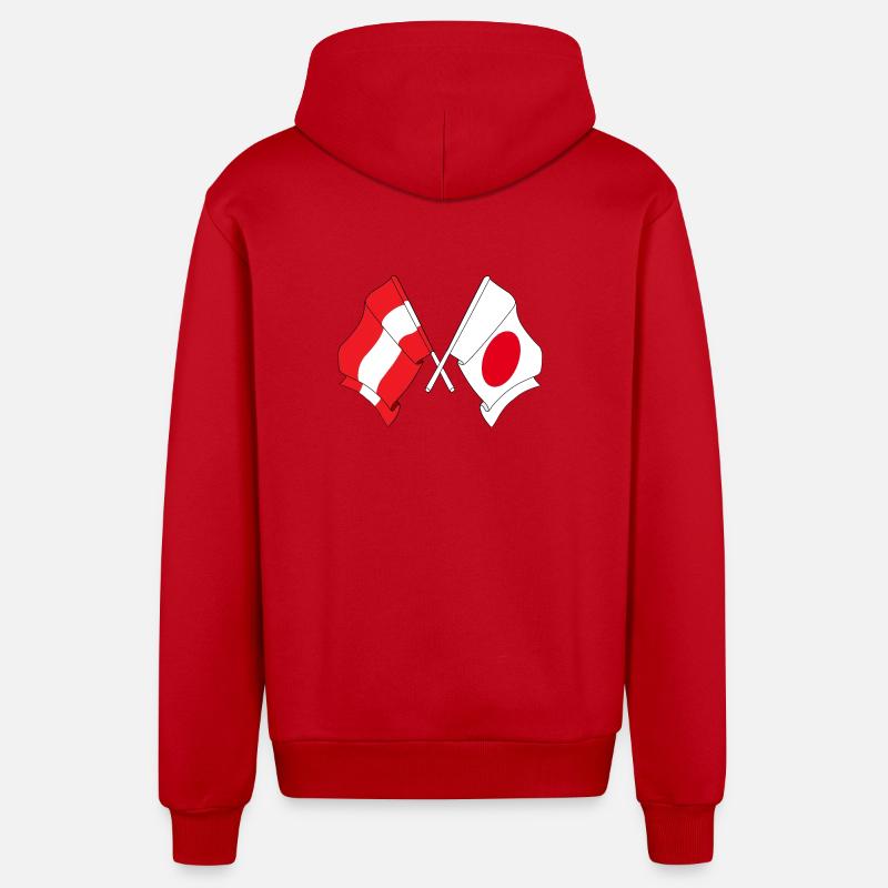 Drapeau de l'Autriche, drapeau du Japon - Veste à capuche bio décontractée fabriquée en UE - rouge