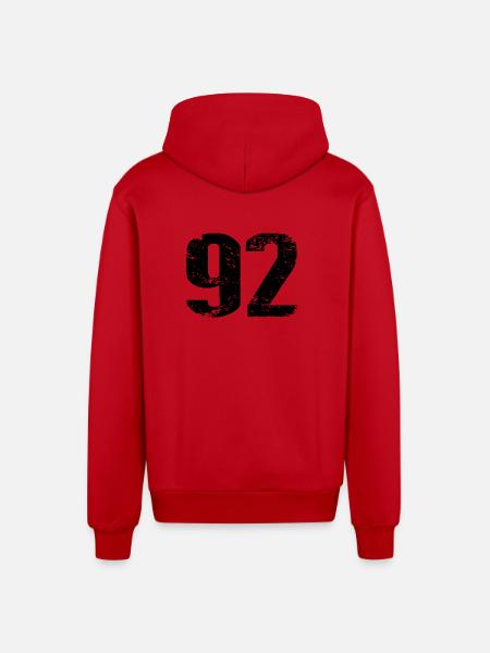 92 Number Jersey - Organic Relaxed Hooded Jacket Made in EU - red