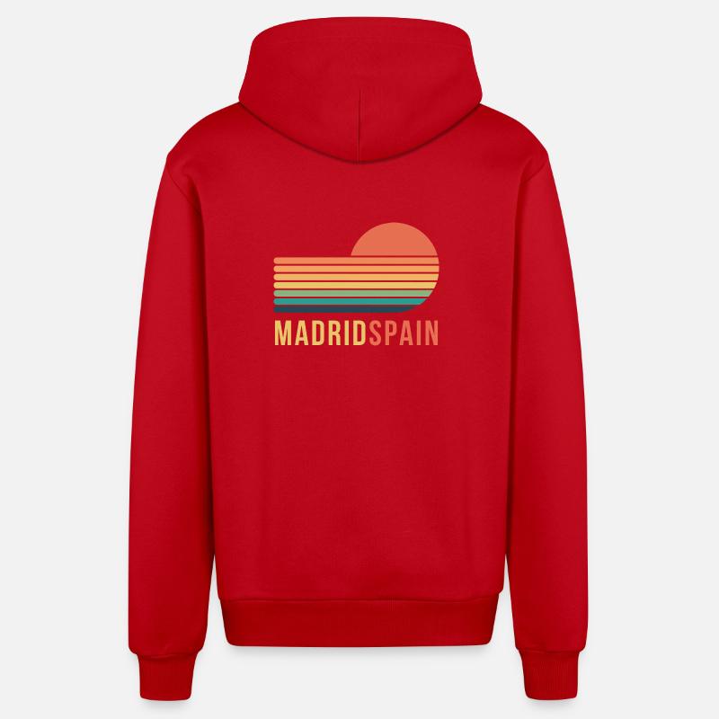 Madrid Espagne Rétro - Veste à capuche bio décontractée fabriquée en UE - rouge