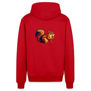 Orange Brown Squirrel with Acorn Nut Motif - Organic Relaxed Hooded Jacket Made in EU - red - Back