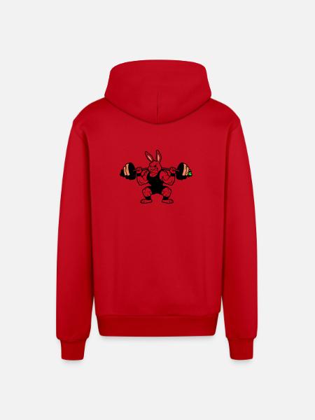Muskel Hase Karotten Hantel - Organic Relaxed Kapuzenjacke Made in EU - Rot