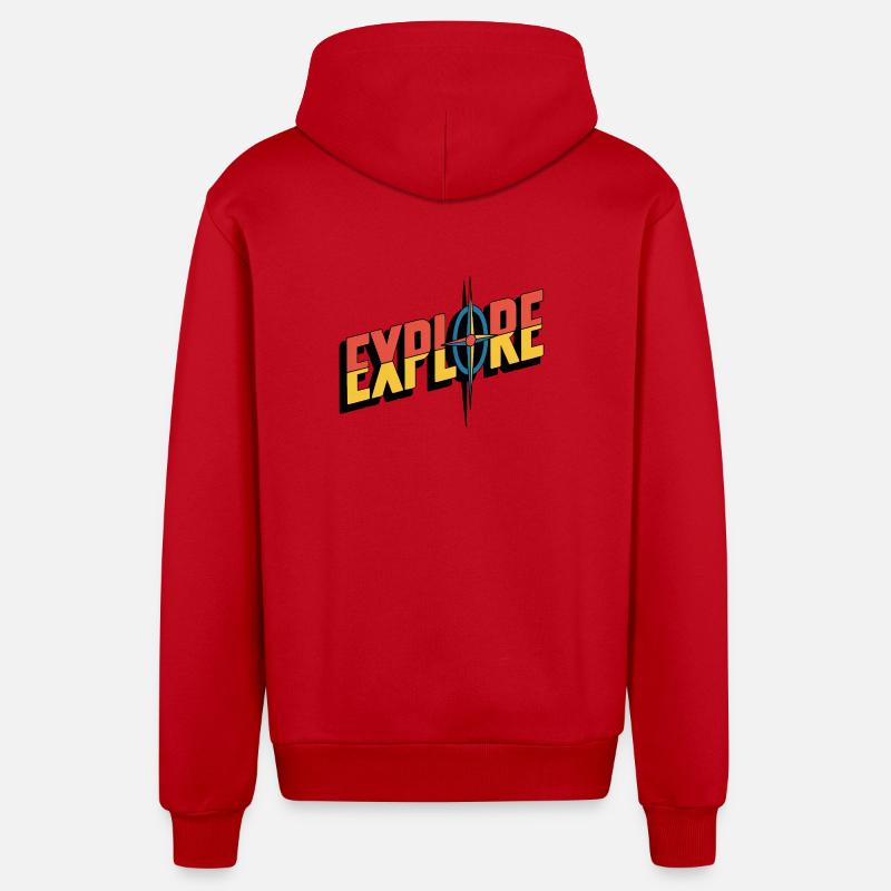 EXPLORE Kompass – Abenteuer Logo - Organic Relaxed Kapuzenjacke Made in EU - Rot