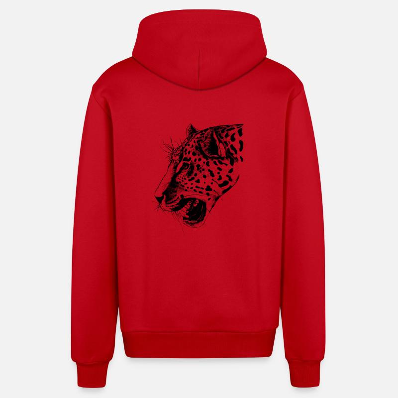 léopard - Veste à capuche bio décontractée fabriquée en UE - rouge