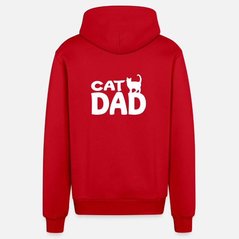 Daddy Cat Silhouette White - Organic Relaxed Hooded Jacket Made in EU - red