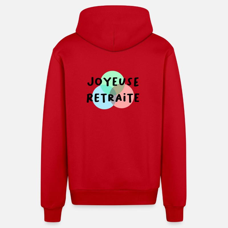JOYEUSE RETRAITE. RETRAITE. RETRAITEE. RETRAITE - Veste à capuche bio décontractée fabriquée en UE - rouge