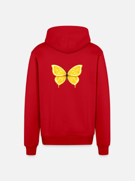 Lemon Wings – Glowing Fruit Butterfly - Organic Relaxed Hooded Jacket Made in EU - red