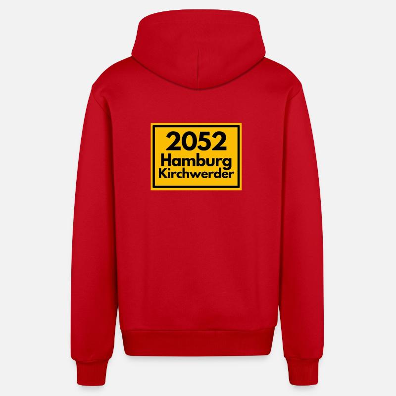 OLD POSTCODE POSTCODE 2053 HAMBURG KIRCHWERDER - Organic Relaxed Hooded Jacket Made in EU - red