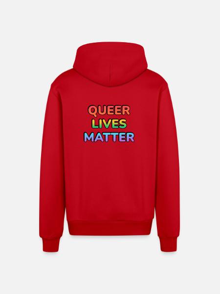Queer Lives Matter Rainbow - Organic Relaxed Hooded Jacket Made in EU - red