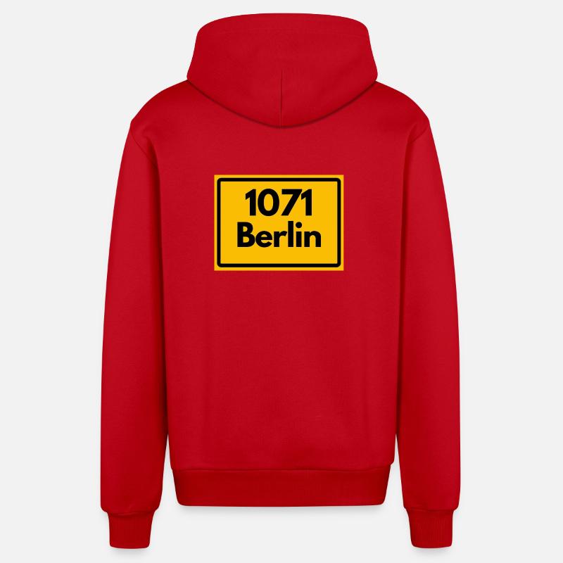 OLD POSTCODE 1071 BERLIN BERLIN OSTALGIE - Organic Relaxed Hooded Jacket Made in EU - red