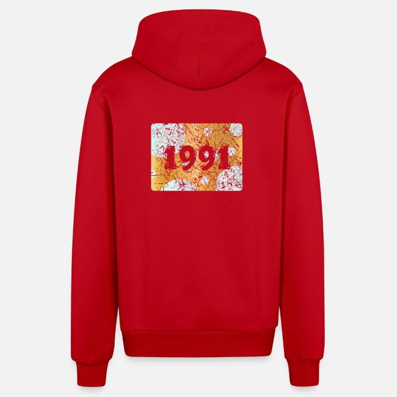 1991 - Veste à capuche bio décontractée fabriquée en UE - rouge