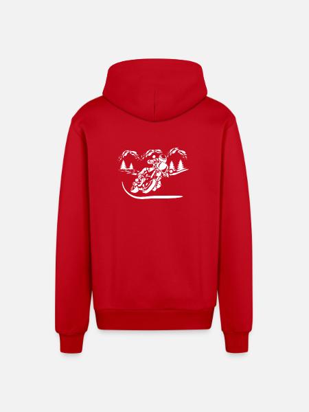 Motorrad Waldsilhouette - Organic Relaxed Kapuzenjacke Made in EU - Rot