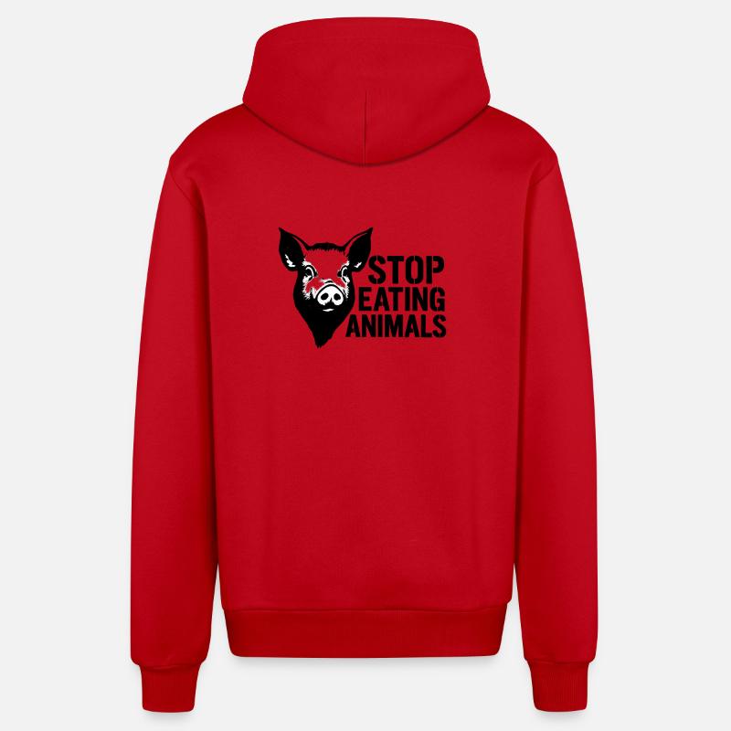 Arrête de manger des animaux, cochon - Veste à capuche bio décontractée fabriquée en UE - rouge