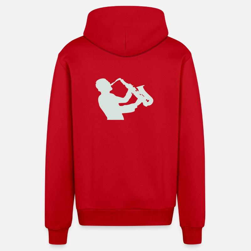 Jazz Saxophone Silhouette - Veste à capuche bio décontractée fabriquée en UE - rouge