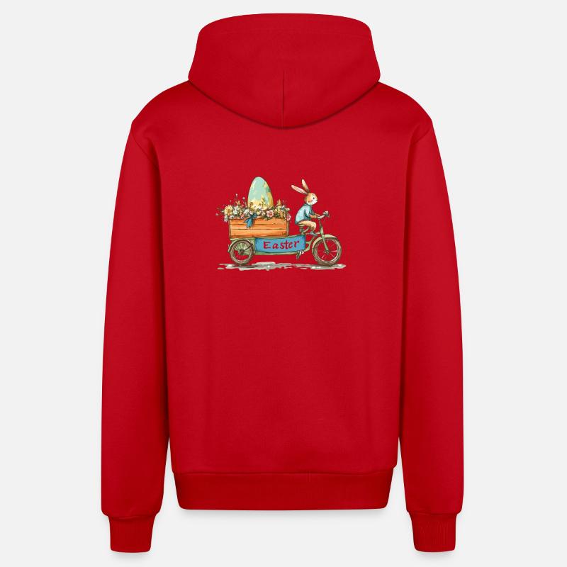 Funny Easter Bunny Cool Easter Bunny - Organic Relaxed Hooded Jacket Made in EU - red