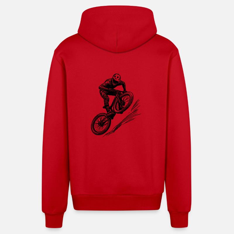 VTT avec vélo de descente - Veste à capuche bio décontractée fabriquée en UE - rouge