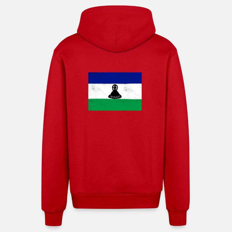 Drapeau du Lesotho - Veste à capuche bio décontractée fabriquée en UE - rouge