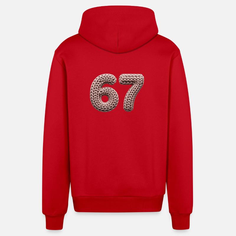67 Memes – Pink Knitting Pattern Number - Organic Relaxed Hooded Jacket Made in EU - red