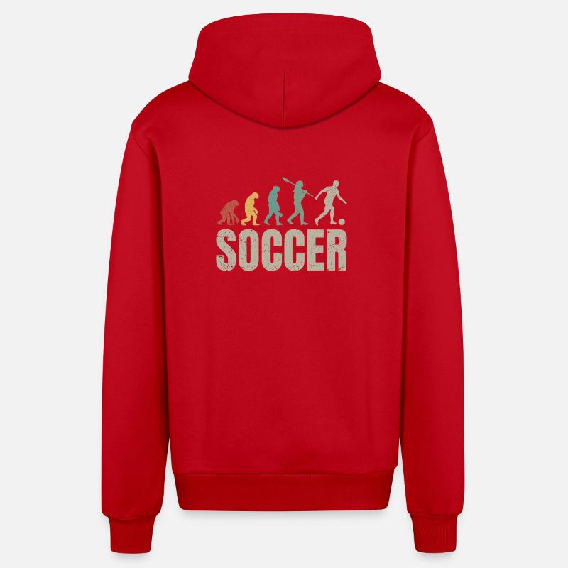 Évolution du football | Évolution du football - Veste à capuche bio décontractée fabriquée en UE - rouge