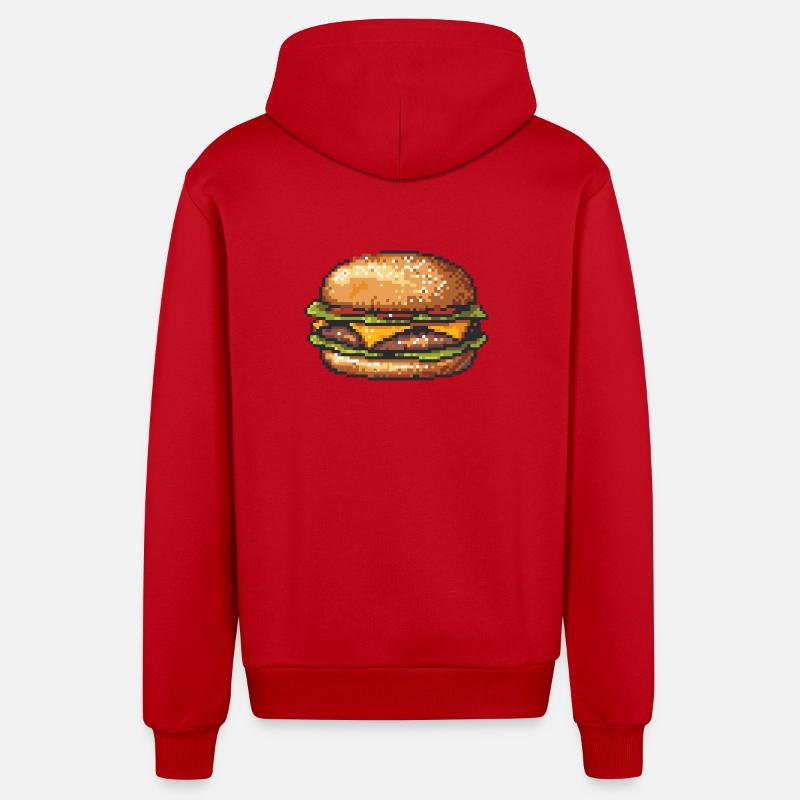 Hamburger 8 bits Pixel Art - Veste à capuche bio décontractée fabriquée en UE - rouge