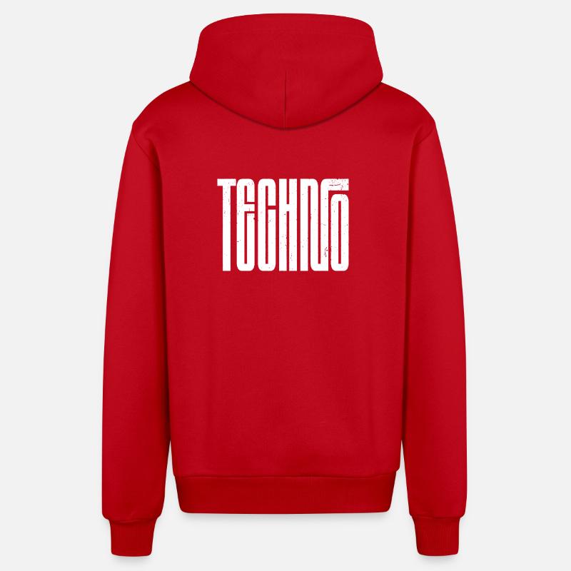Typographie rétro techno audacieuse - Veste à capuche bio décontractée fabriquée en UE - rouge