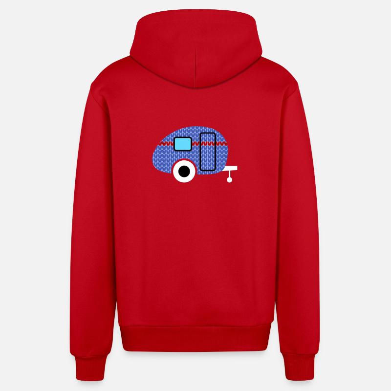 Caravan Knitting Pattern Caravan Camping Winter - Organic Relaxed Hooded Jacket Made in EU - red