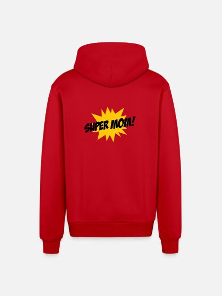 Super Mom - Mother's Day - Organic Relaxed Hooded Jacket Made in EU - red