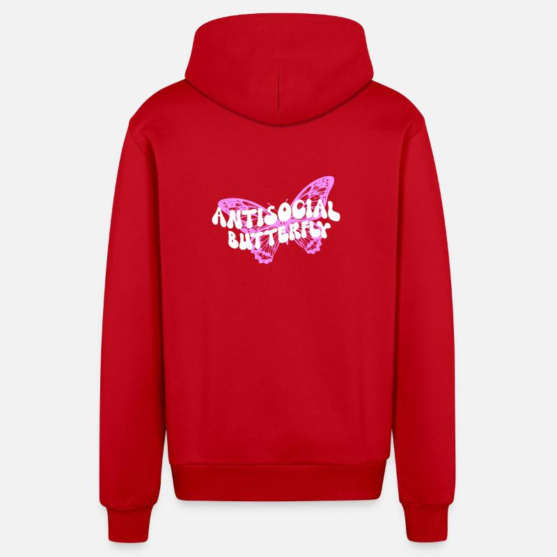 Graphique inspirant de fan papillon - Veste à capuche bio décontractée fabriquée en UE - rouge