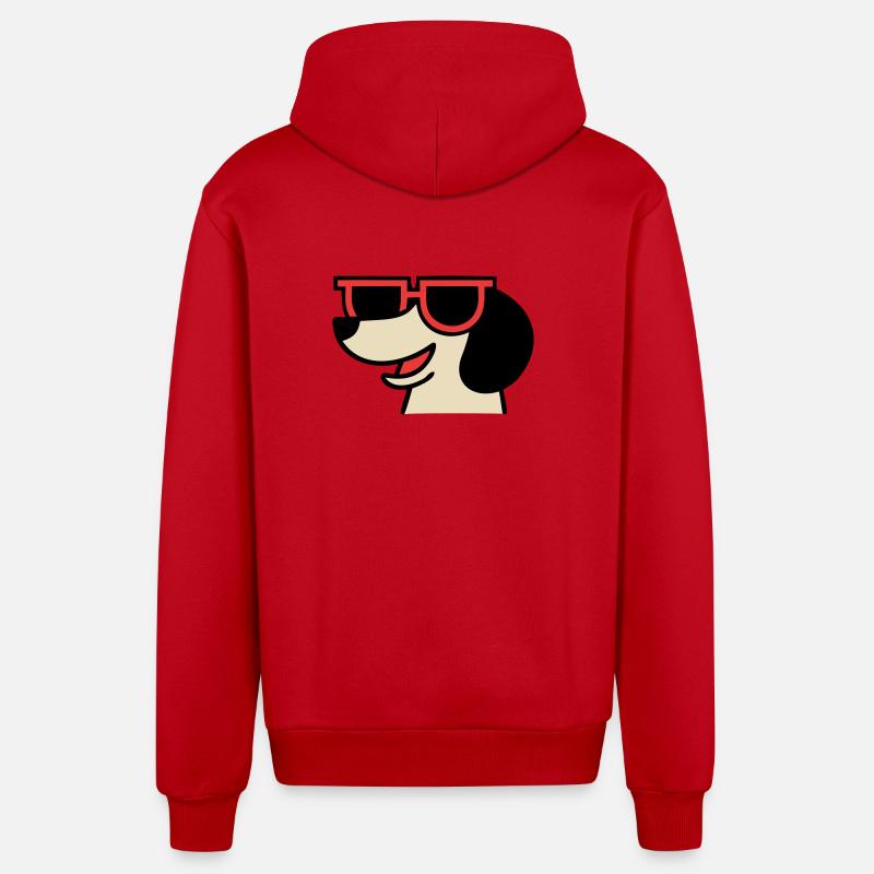 Patron aux lunettes teckel cool - Veste à capuche bio décontractée fabriquée en UE - rouge