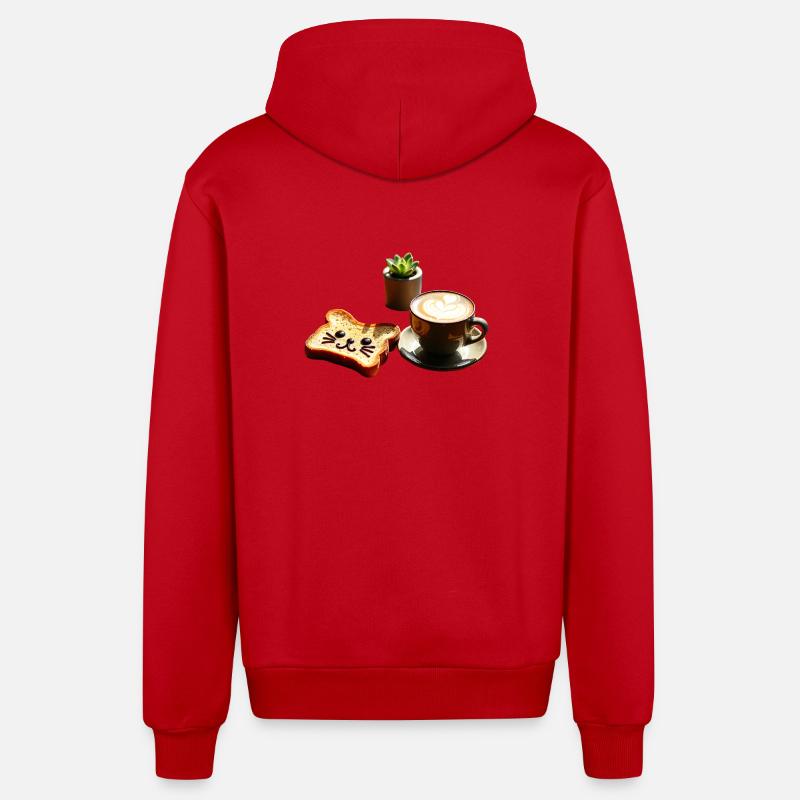Chat Coffee Latte Art Kawaii - Veste à capuche bio décontractée fabriquée en UE - rouge