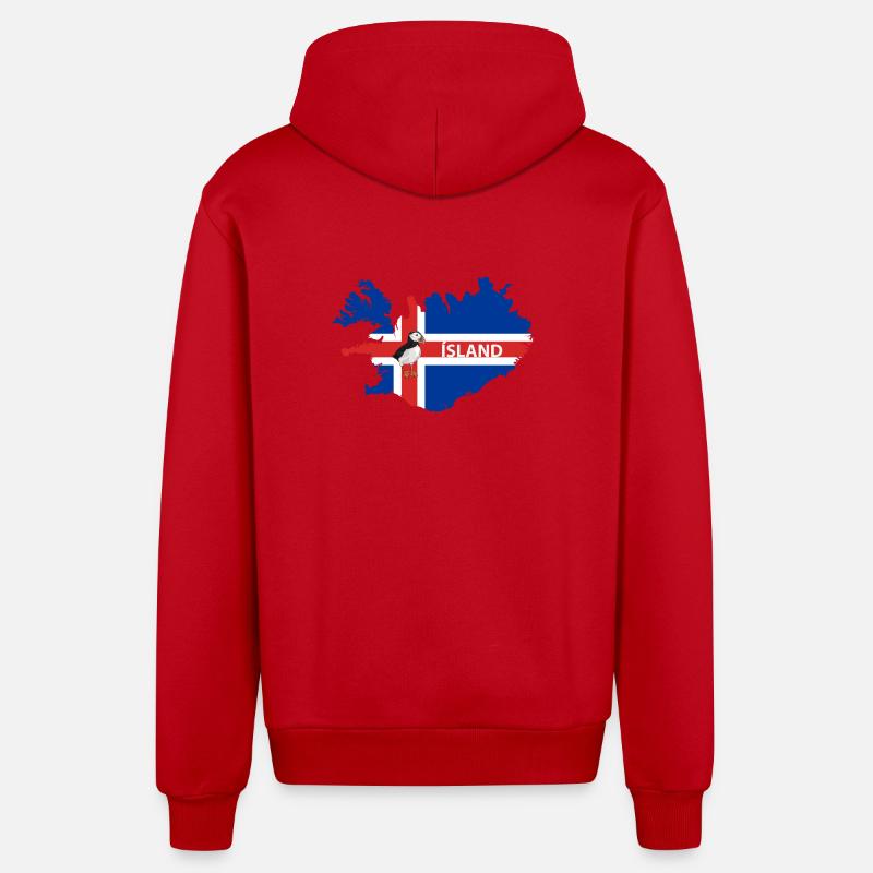 Drapeau de l’Islande Puffin Iceland Design - Veste à capuche bio décontractée fabriquée en UE - rouge