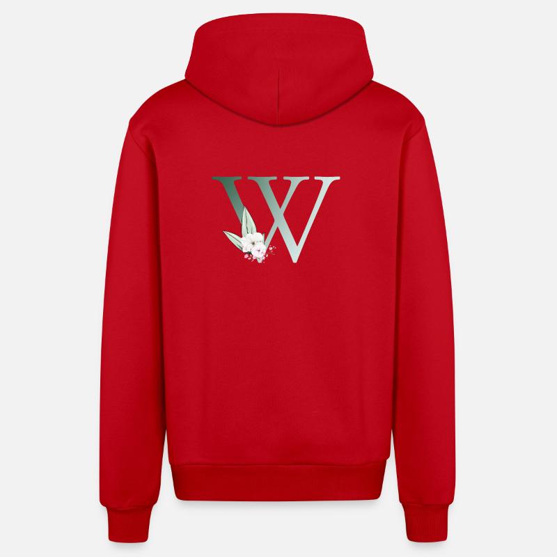 W Monogramme, Floral, Personnalisable - Veste à capuche bio décontractée fabriquée en UE - rouge