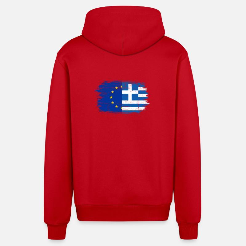 Fusion du drapeau GrecoEU - Veste à capuche bio décontractée fabriquée en UE - rouge