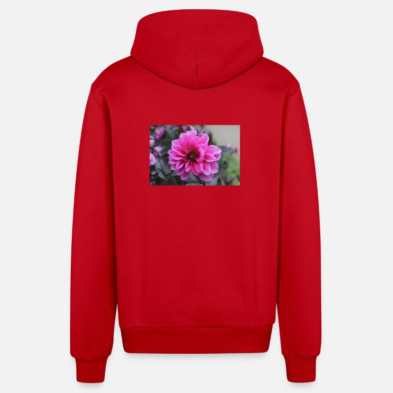Dahlia rose rose fleur, fleur - Veste à capuche bio décontractée fabriquée en UE - rouge
