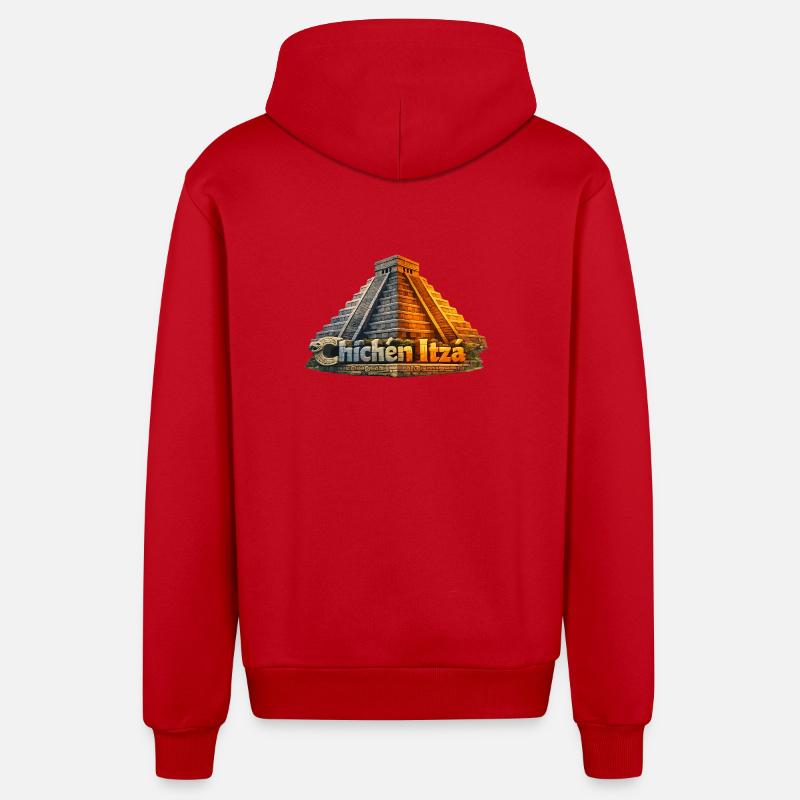 Chichen Itza Pyramid Serpent - Organic Relaxed Hooded Jacket Made in EU - red