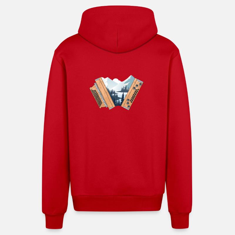 Harmonica Styrian Home Hiver | ZiachON ! - Veste à capuche bio décontractée fabriquée en UE - rouge