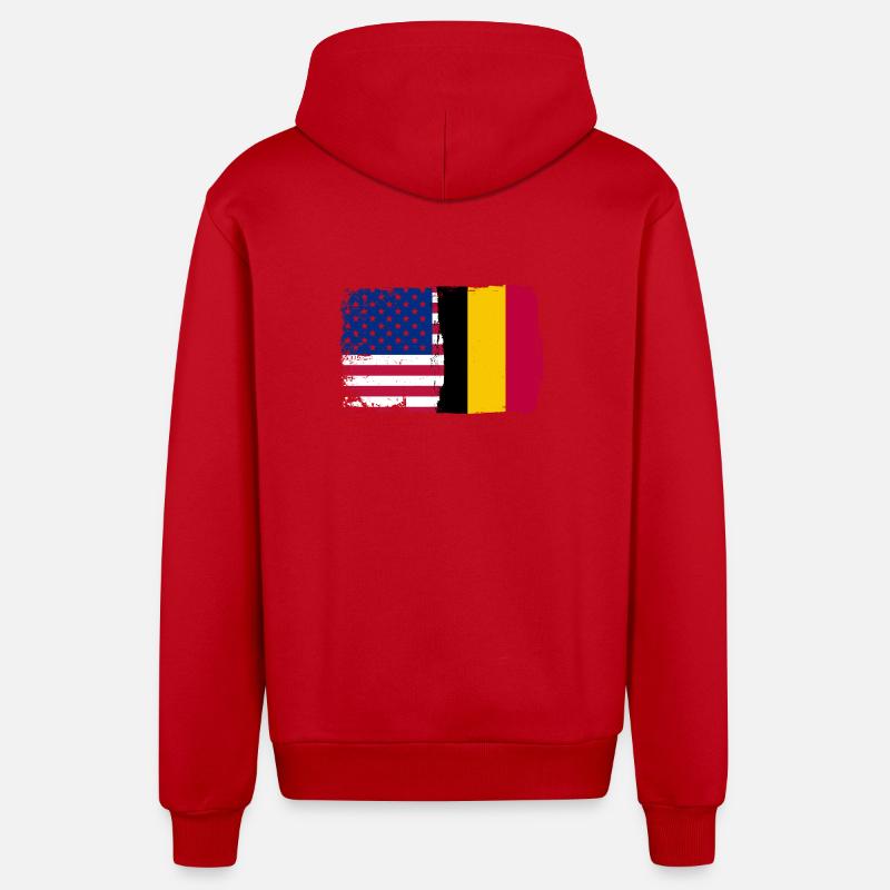 Grunge US Belgique Drapeau Split - Veste à capuche bio décontractée fabriquée en UE - rouge
