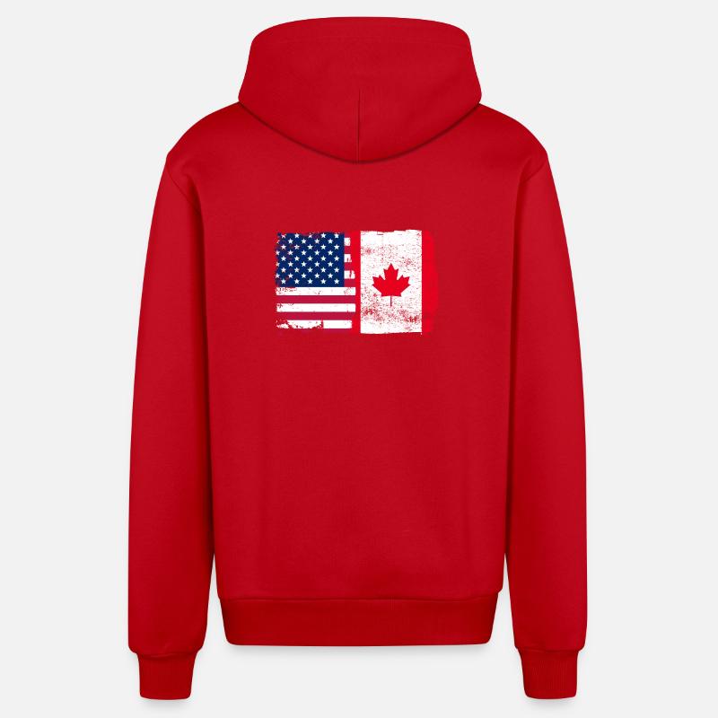 Bannière étoiles et érable - Veste à capuche bio décontractée fabriquée en UE - rouge