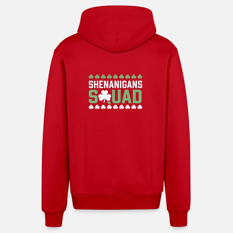 Shenanigans Squad Shamrock Tee - Organic Relaxed Hooded Jacket Made in EU - red