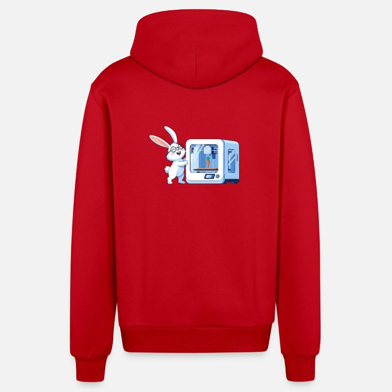 Funny Rabbit Nerd Programmer 3D Printer - Organic Relaxed Hooded Jacket Made in EU - red