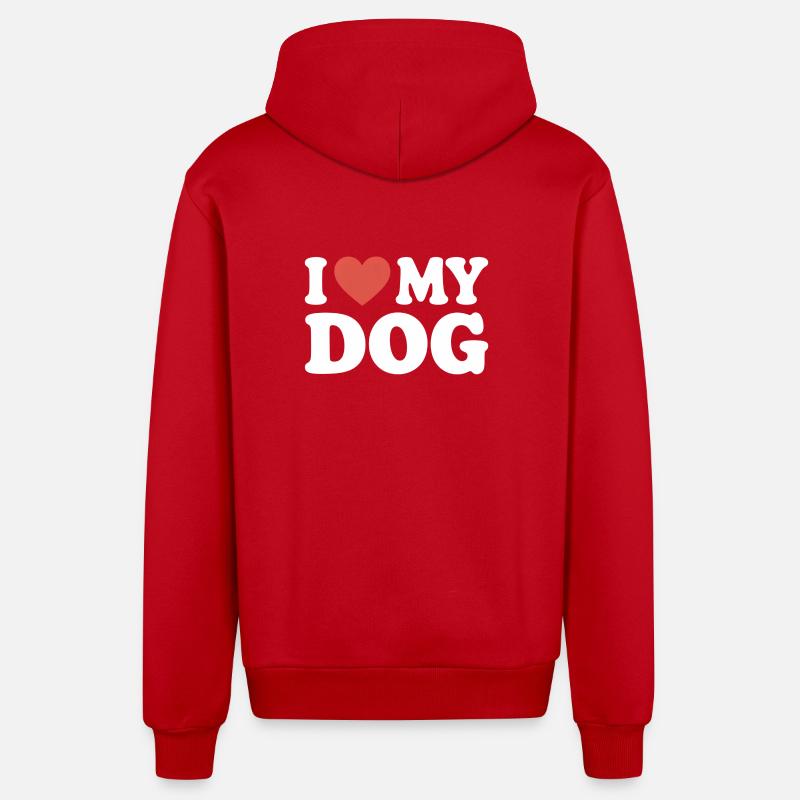 J’aime mon chien Hundeliebe - Veste à capuche bio décontractée fabriquée en UE - rouge