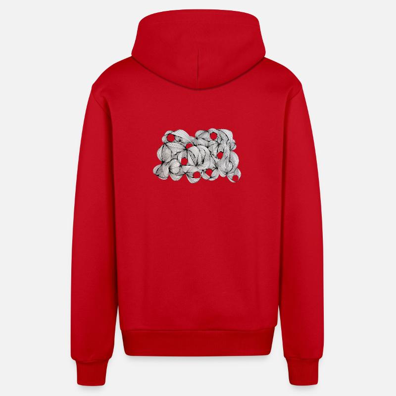 Motif de tissage de feuilles doublées - Veste à capuche bio décontractée fabriquée en UE - rouge