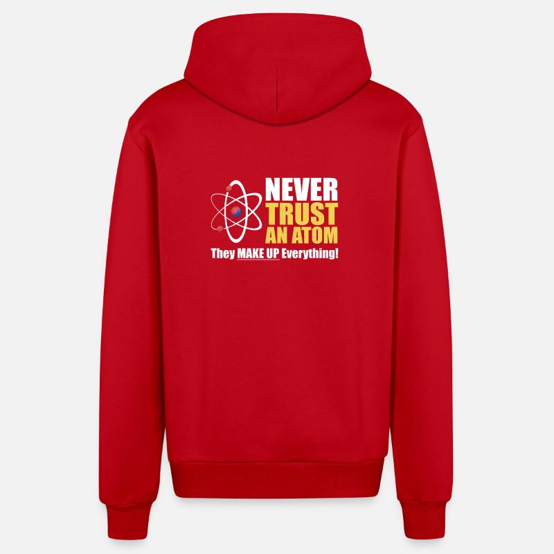 Never Trust an Atom  - Organic Relaxed Hooded Jacket Made in EU - red