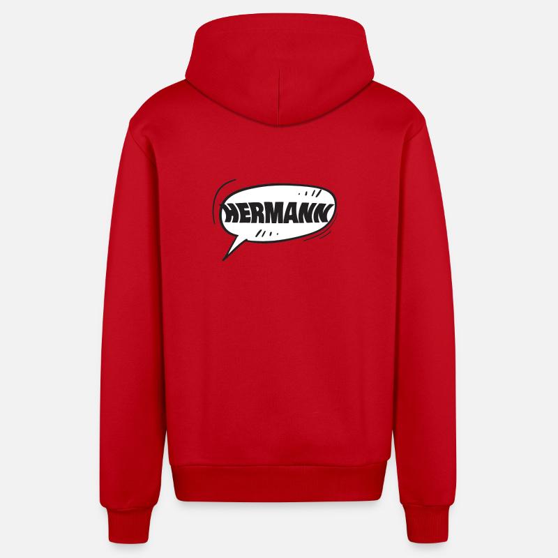 First name Hermann - Organic Relaxed Hooded Jacket Made in EU - red