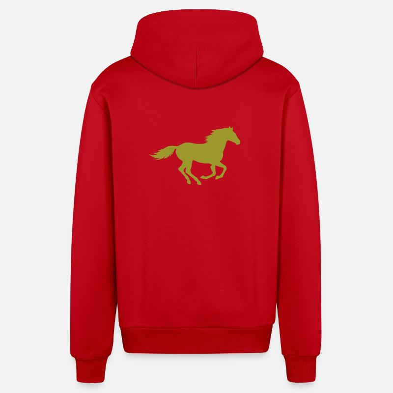 silhouette de cheval - Veste à capuche bio décontractée fabriquée en UE - rouge