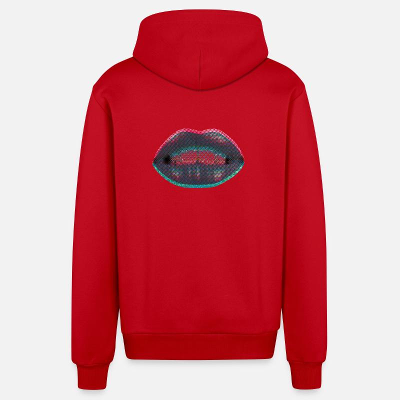 Lèvres néon en pointillés - Veste à capuche bio décontractée fabriquée en UE - rouge