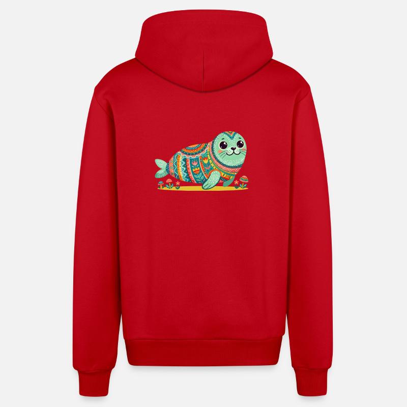 Mandala du Phoque mignon - Veste à capuche bio décontractée fabriquée en UE - rouge