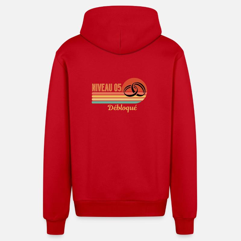 Niveau 05 débloqué design rétro graphique - Veste à capuche bio décontractée fabriquée en UE - rouge